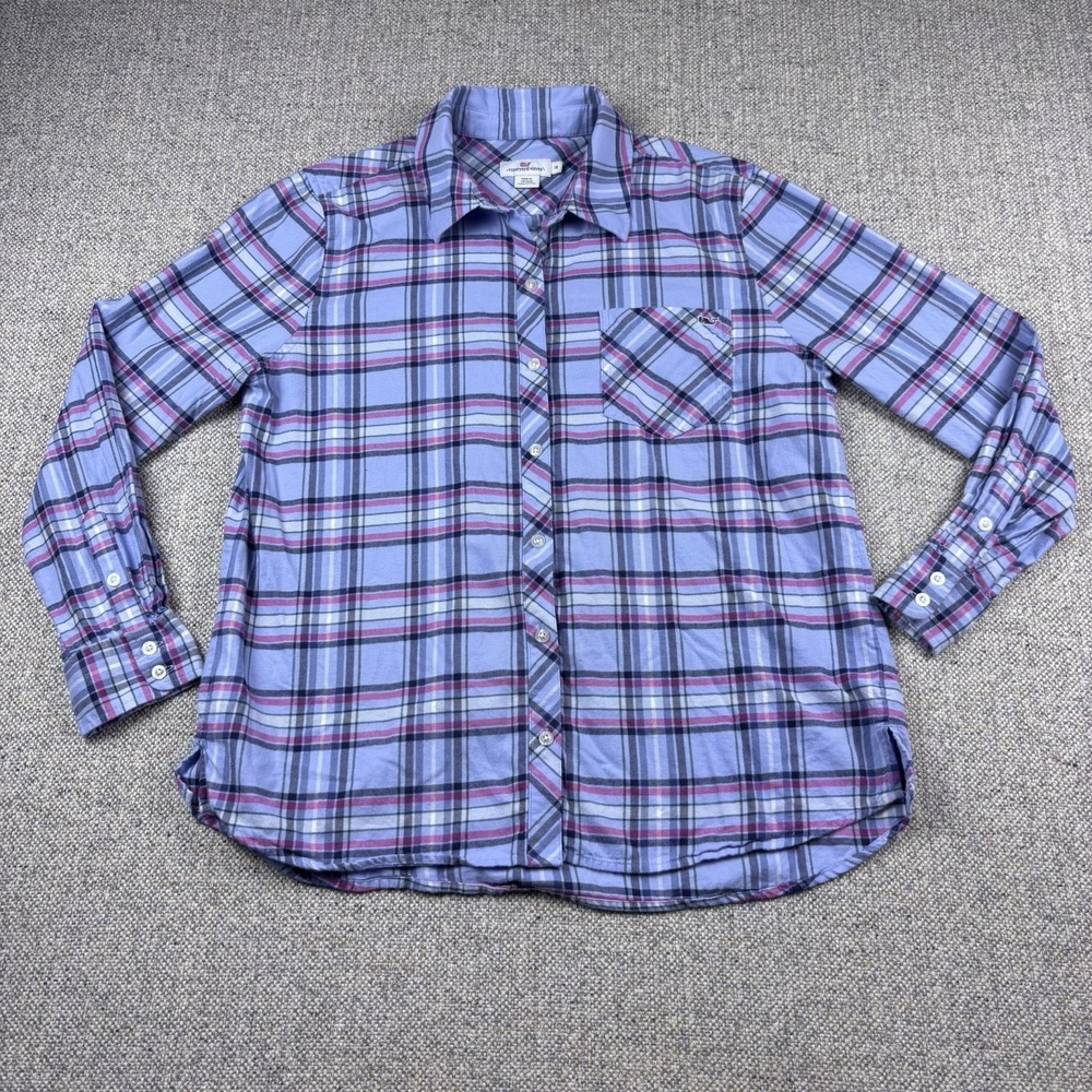 Vineyard Vines Women's Blue Pink Pacific Plaid Relaxed Fit Button Down Shirt 14